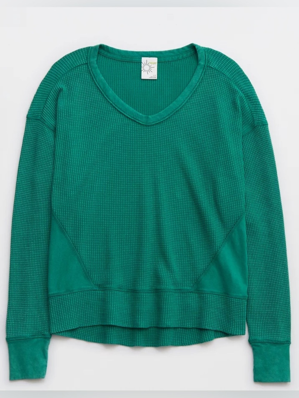 Offline by Aeri Wow! Green Waffle-Knit Long Sleeve Oversized Lounge Tee Sz Med - Picture 16 of 16